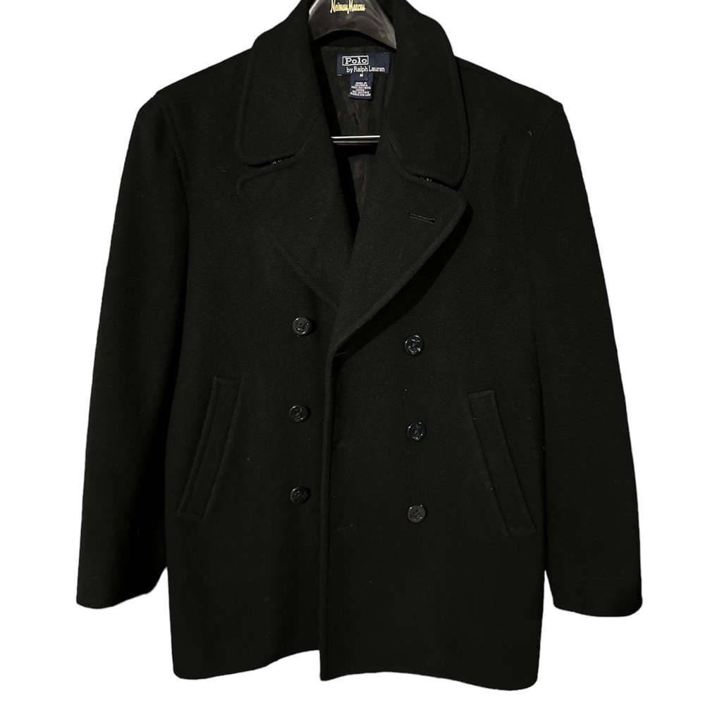 Polo Ralph Lauren Womens Black Wool Shawl Pea Coat Peacoat Jacket M